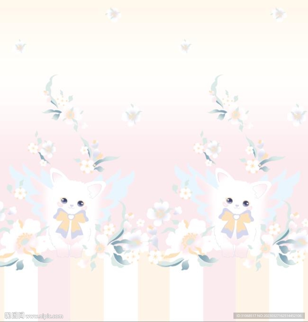 汉服粉黄渐变翅膀小猫