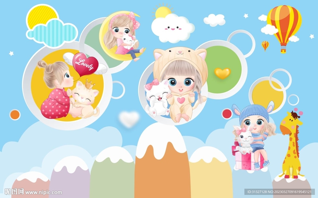 可爱卡通小女孩背景墙图片