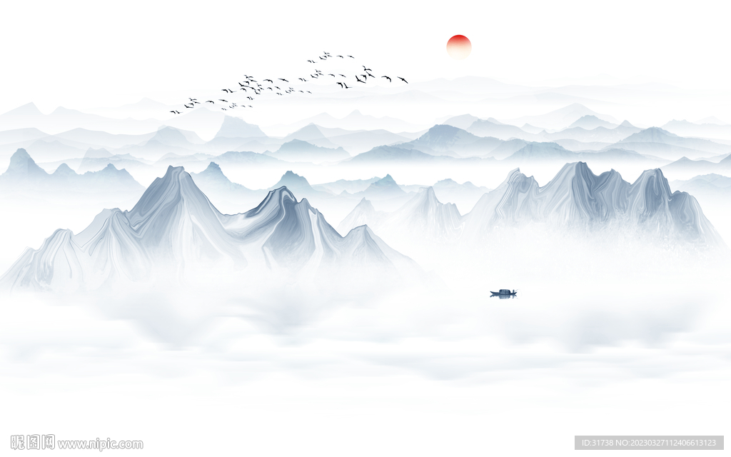 现代简约水墨山水画背景墙