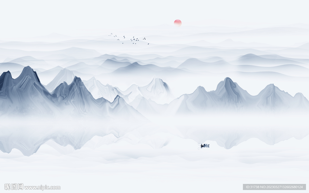 新中式意境抽象水墨山水客厅背景