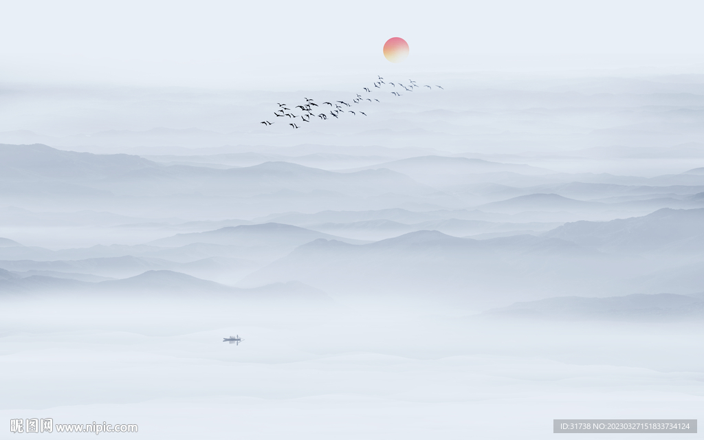 新中式水墨山水画背景墙