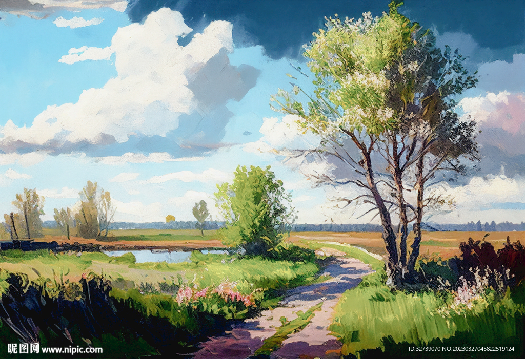 油画 春天的田野