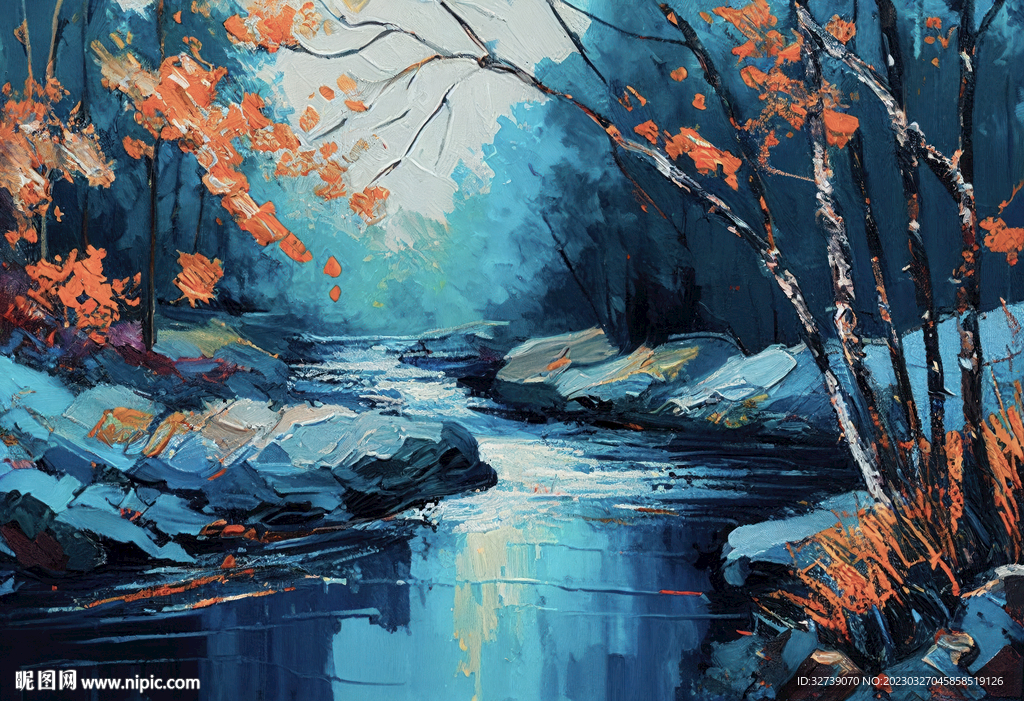 油画 小溪边