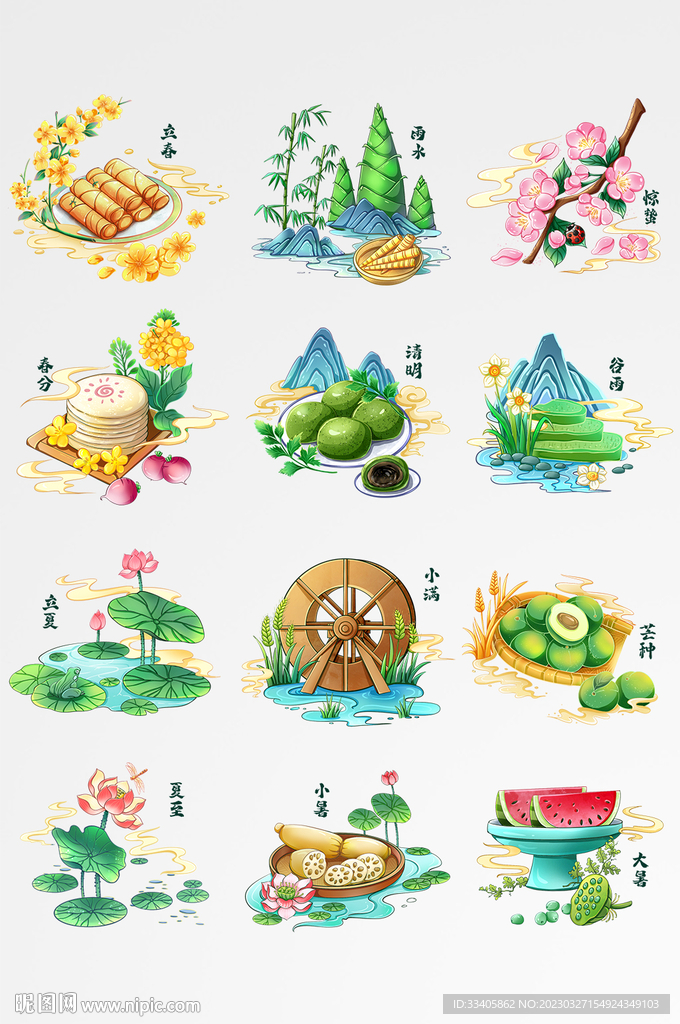 古风24节气清明惊蛰立夏水车荷