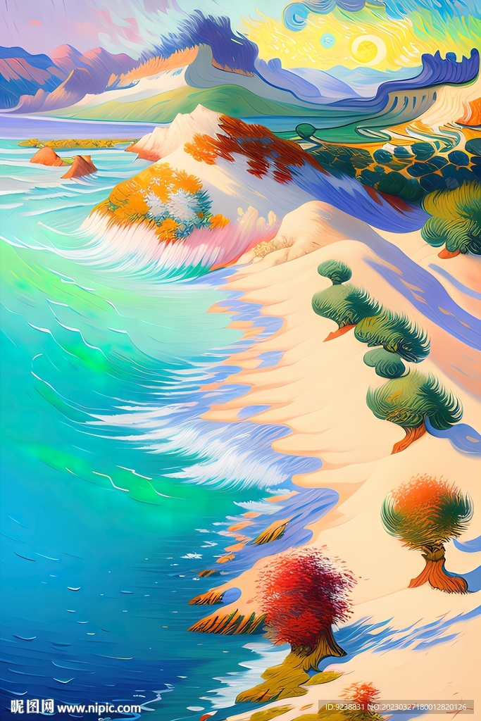 海边风景梵高风油画