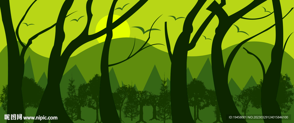 树林绿色扁平图