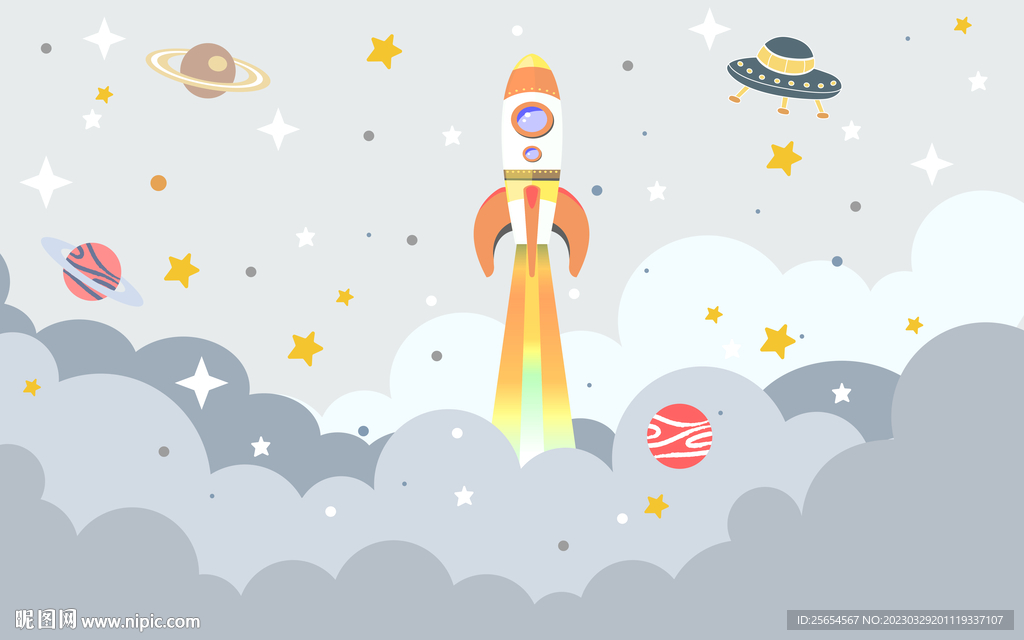 北欧现代星球儿童房背景墙