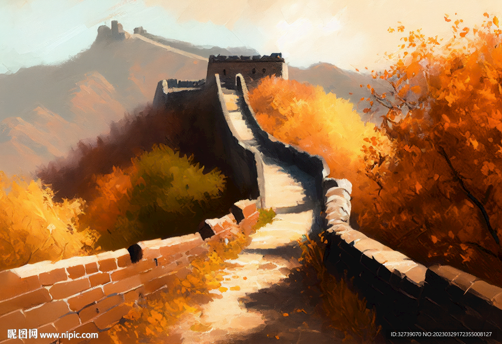 油画 长城秋色