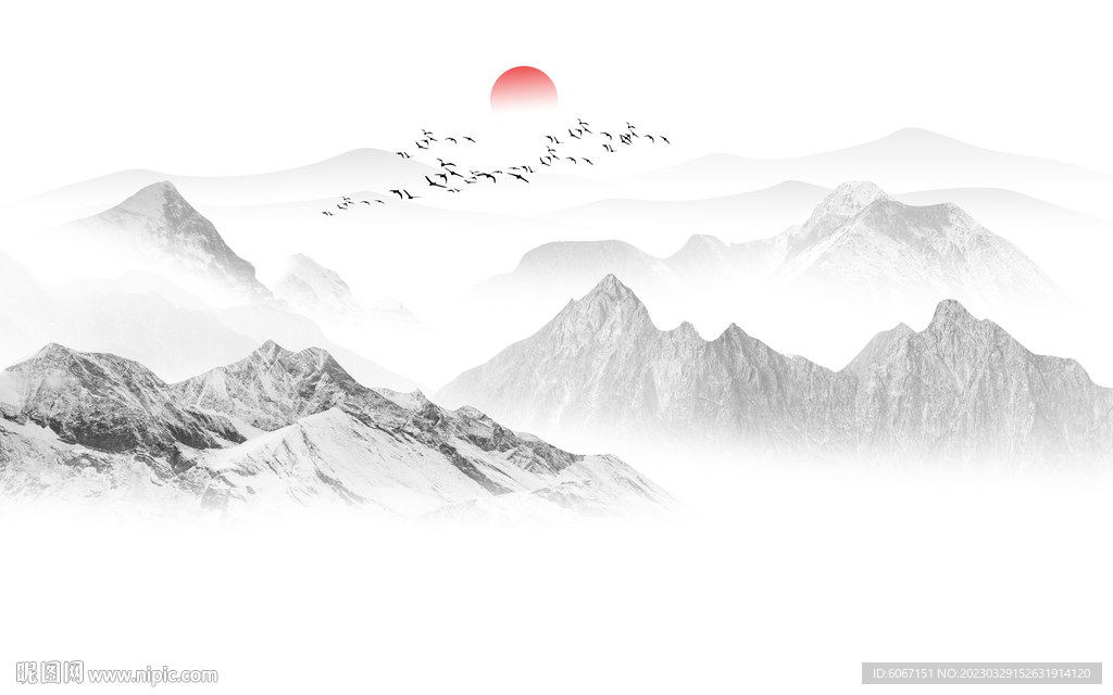 新中式水墨山水画背景墙