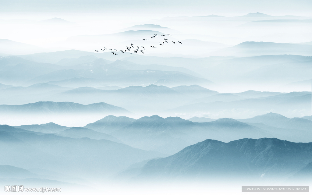 意境水墨山水画背景墙