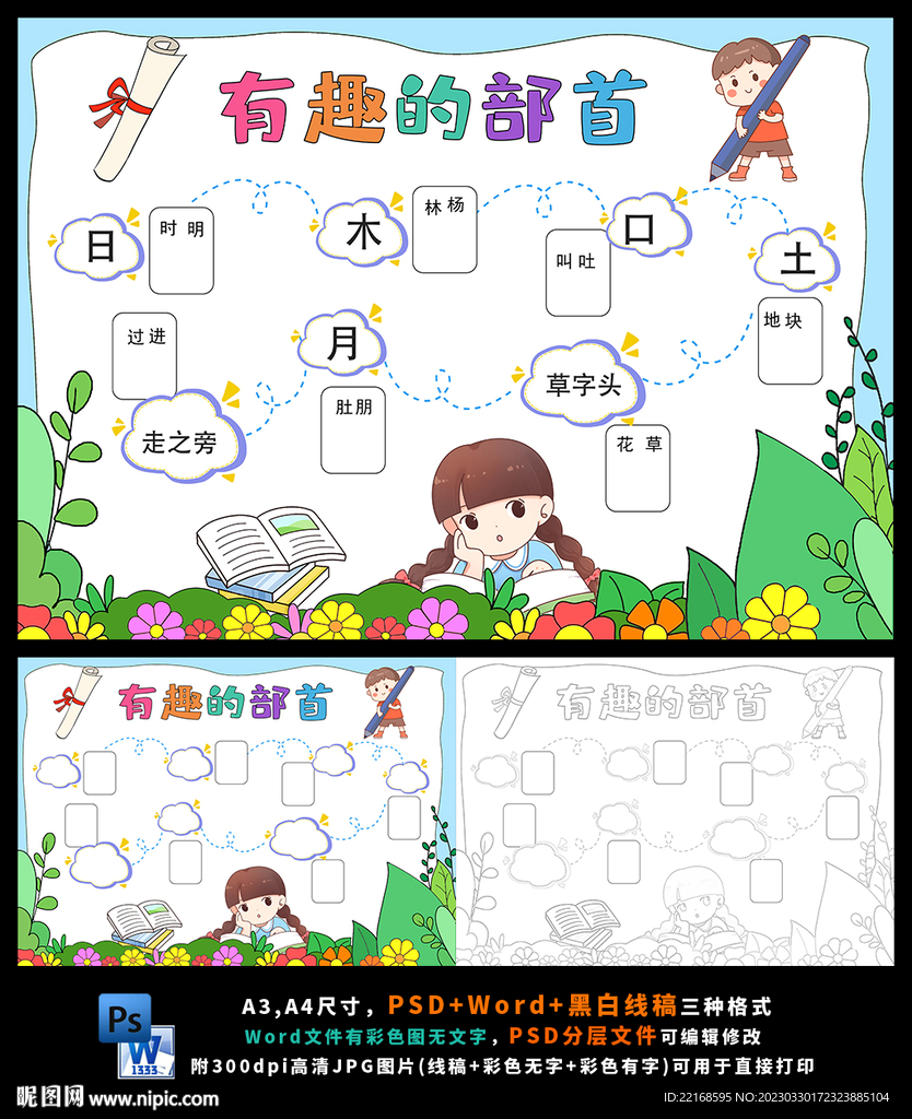 偏旁部首归类语文识字汉字小报