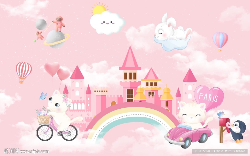 卡通小猫儿童房装饰无框画