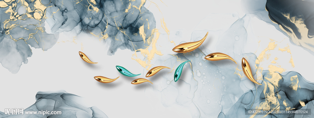 新中式九鱼图装饰画