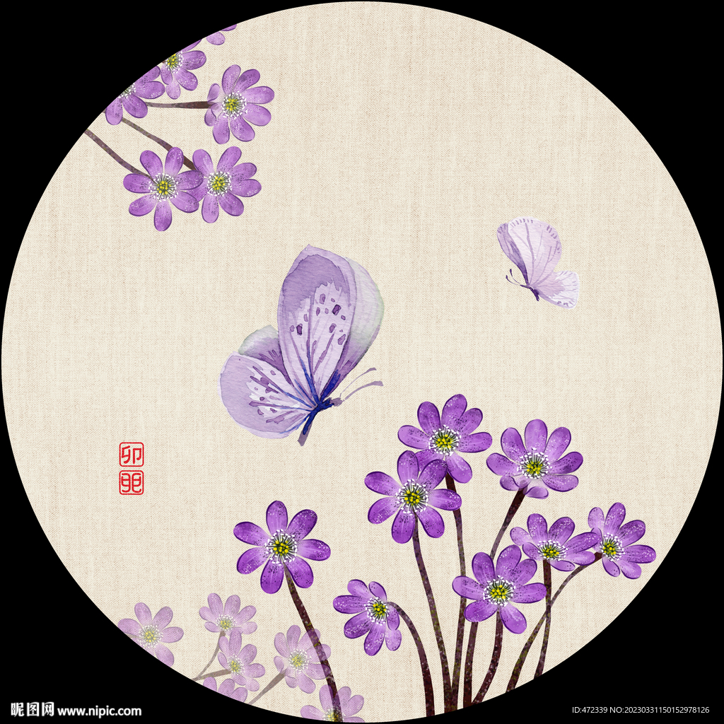 新中式手绘蝴蝶国画装饰画