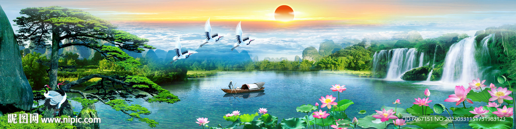 巨幅山水画旭日东升