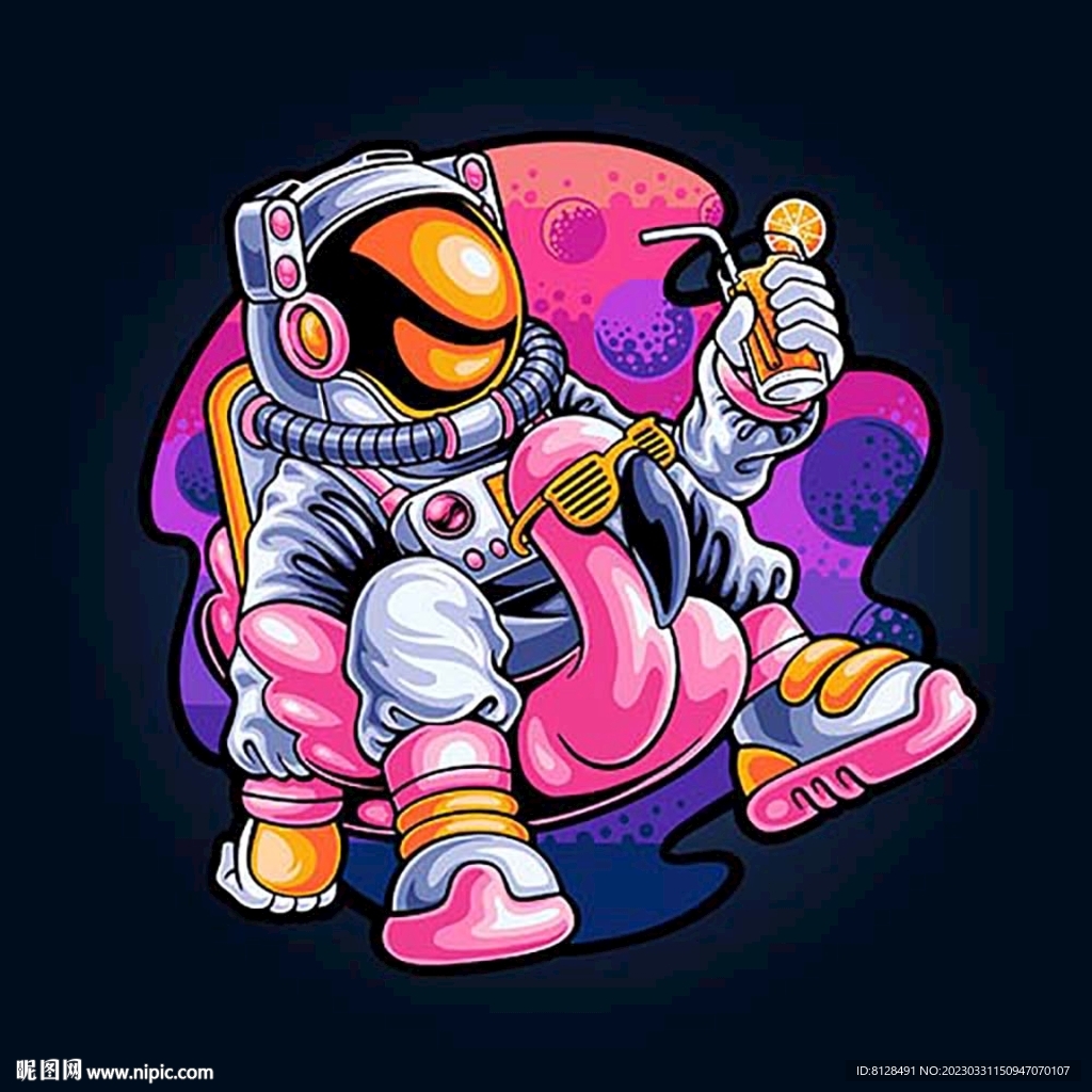太空宇航员插画创意手绘矢量