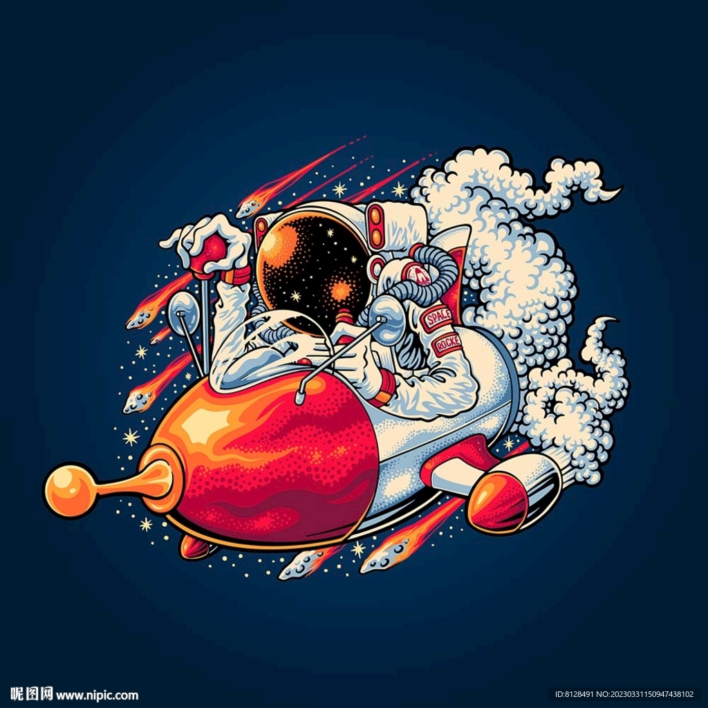 太空宇航员插画创意手绘矢量