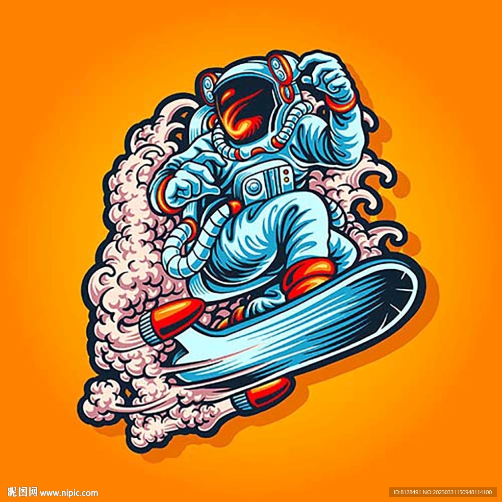 太空宇航员插画创意手绘矢量