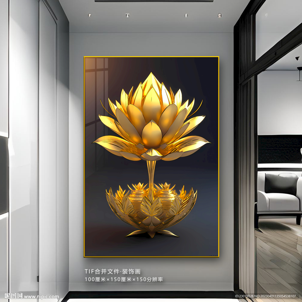 吉祥如意石来运转荷花装饰画