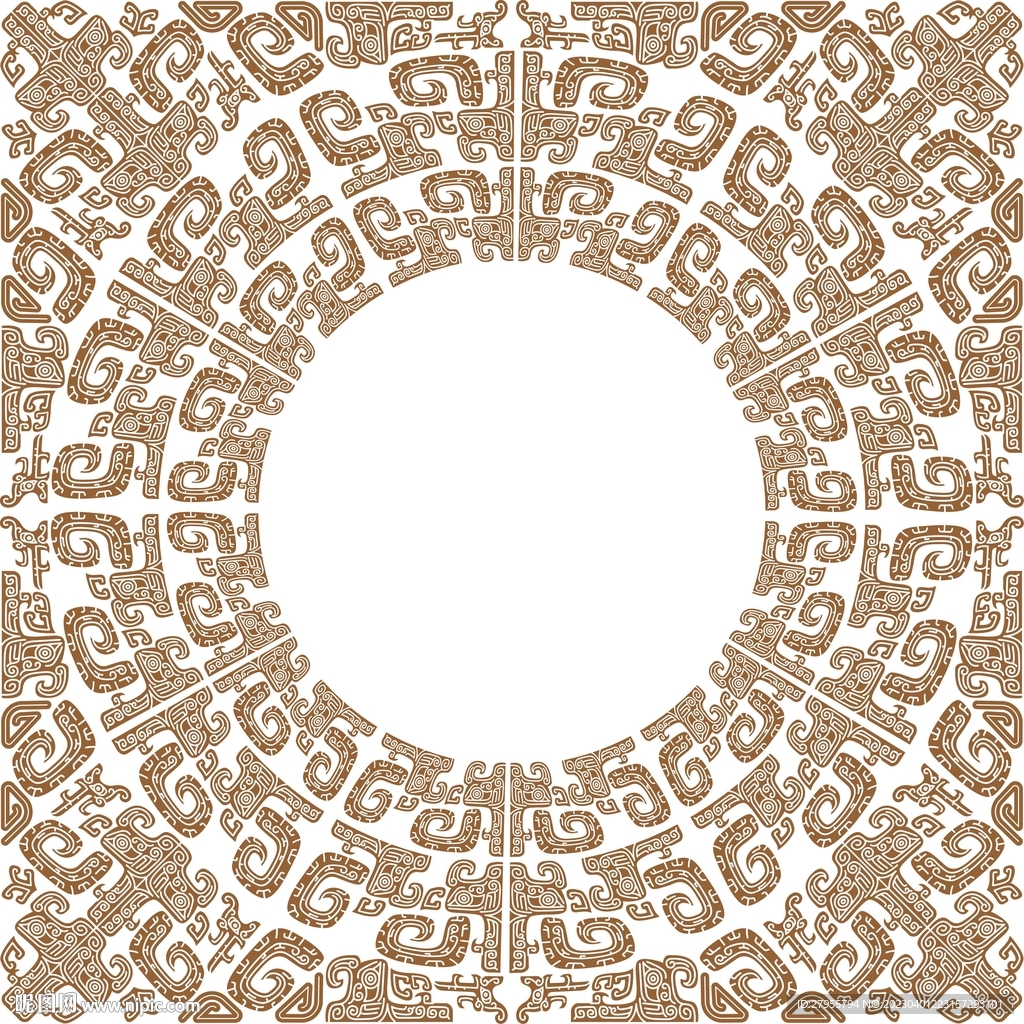 青铜器圆环矢量图案方圆