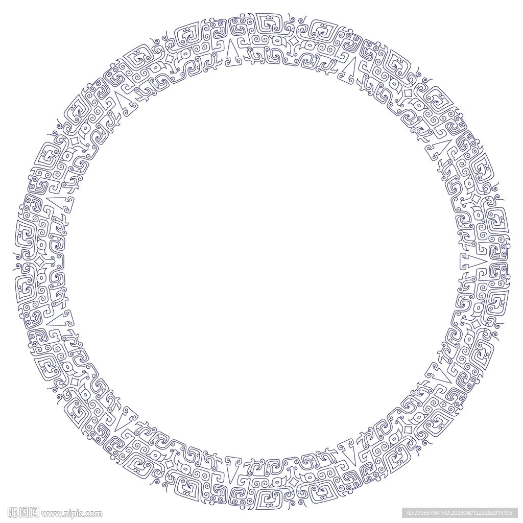 青铜纹矢量设计线描圆