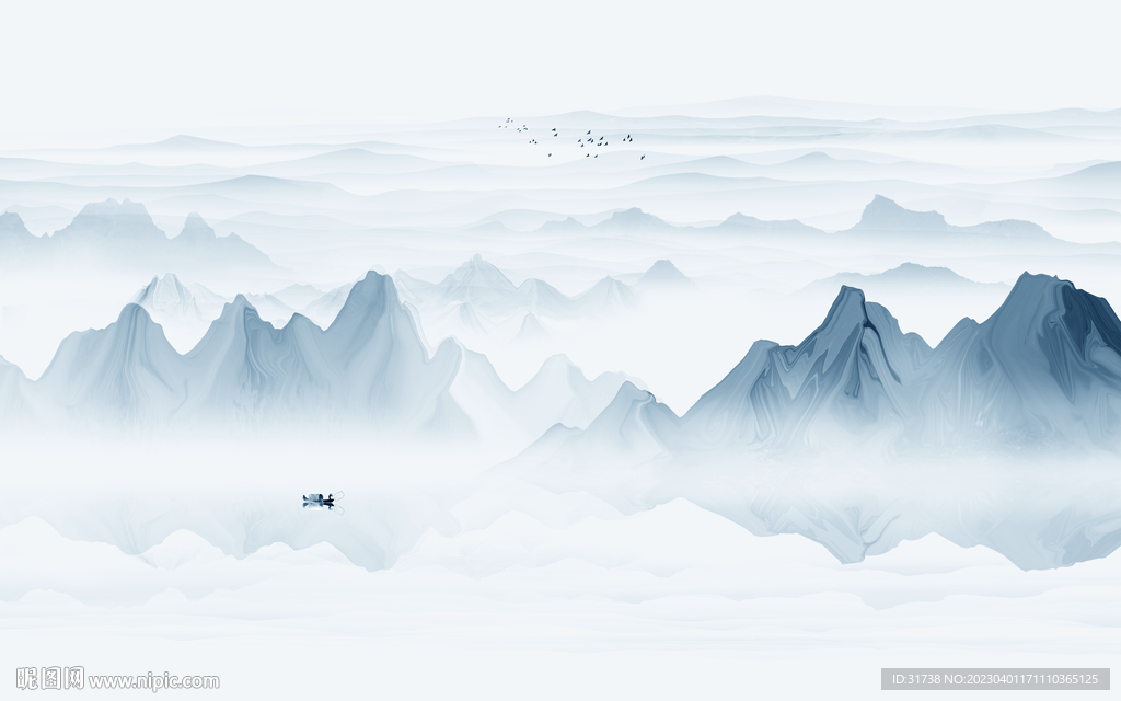 中式水墨山水画电视背景墙