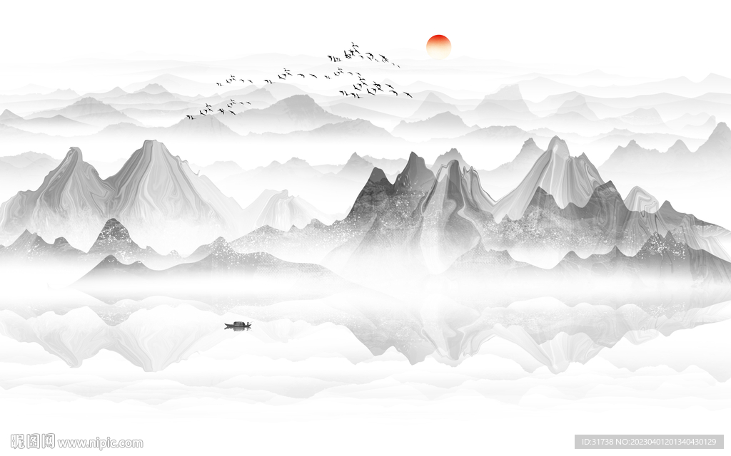 新中式壁画山水画电视背景墙