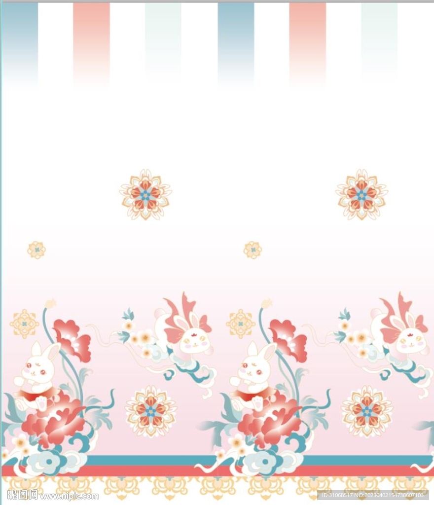 汉服红蓝渐变兔子云朵