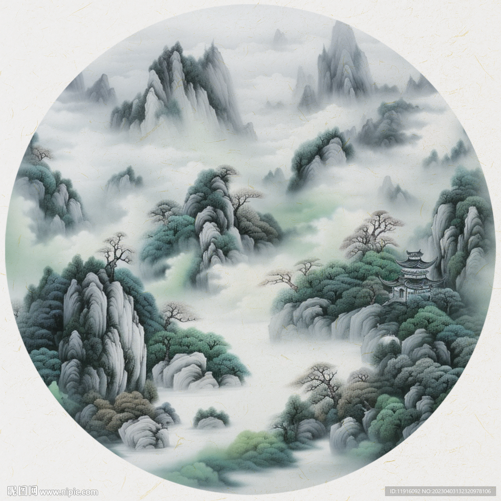 圆形 山水国画