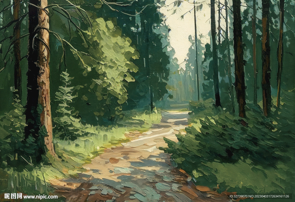 当代油画 林间小路
