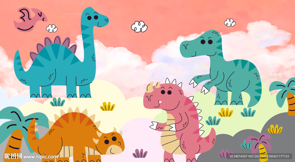 卡通简约恐龙背景墙