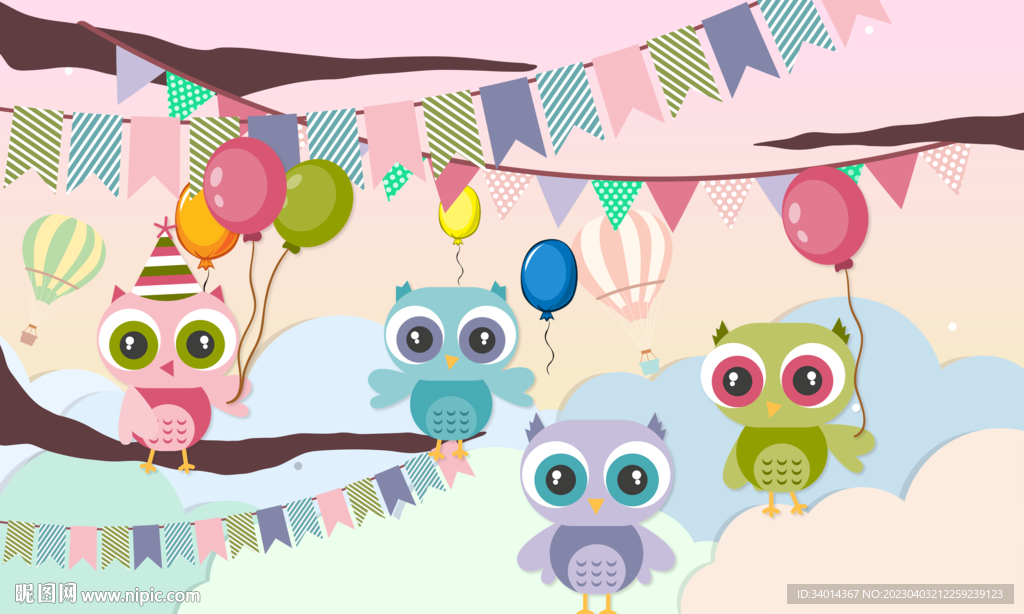 卡通猫头鹰儿童房背景