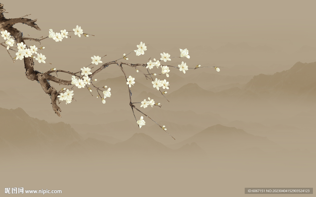 新中式工笔花鸟画电视背景墙