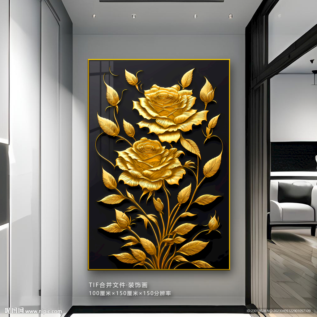 玄关立体轻奢玫瑰画