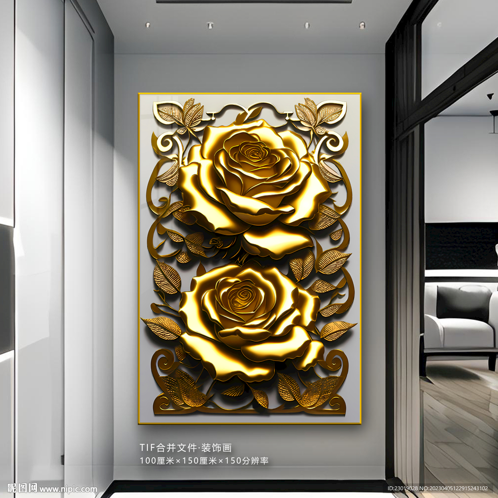 玄关立体轻奢玫瑰画