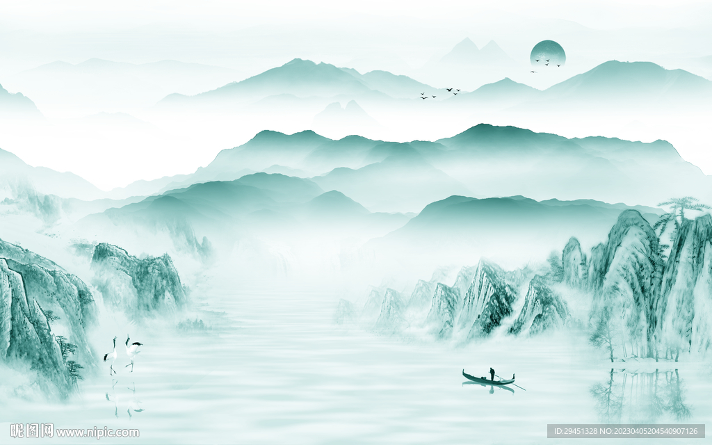 简约 电视客厅山水 tif分层