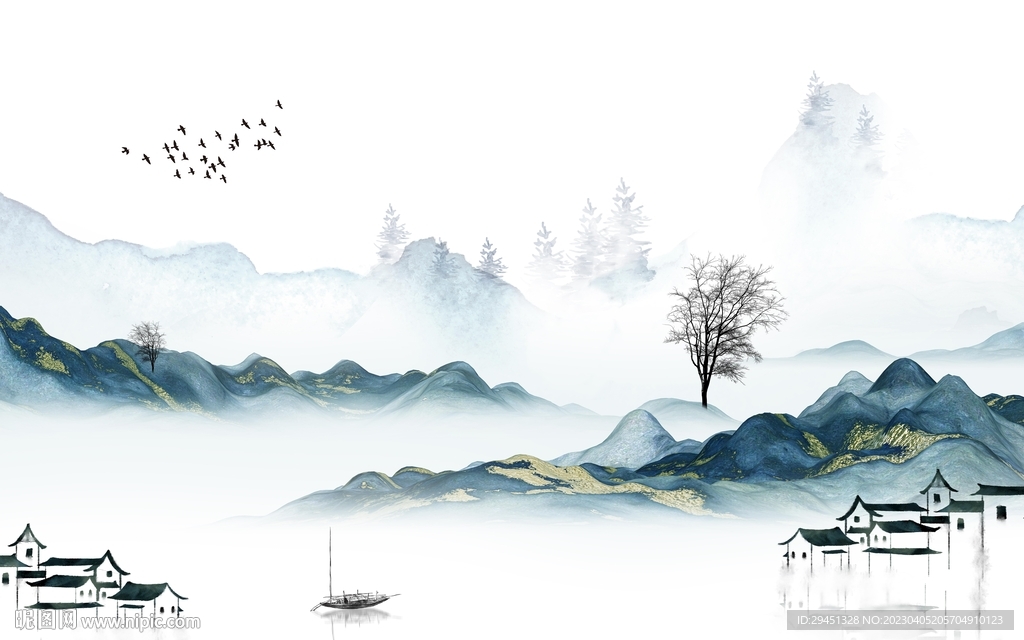 高档 电视客厅山水 tif分层