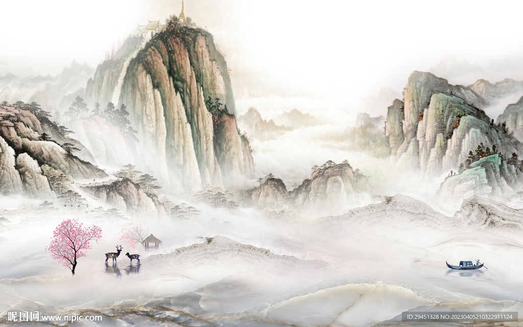 意境 电视客厅山水 tif分层