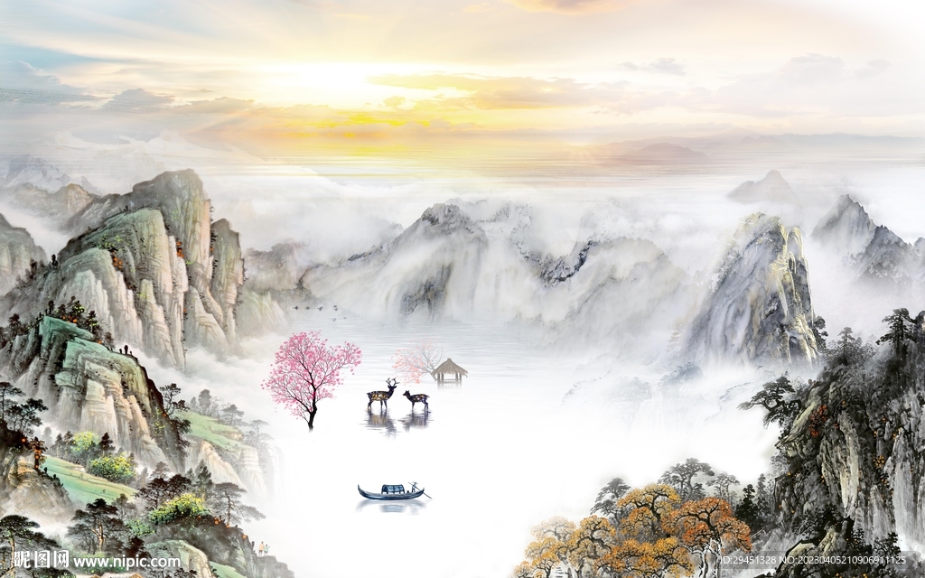 人气 电视客厅山水 tif分层