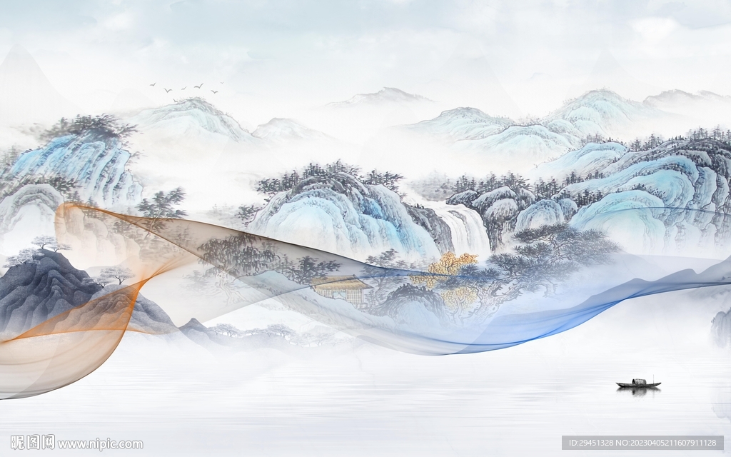 高端 电视客厅山水 tif分层