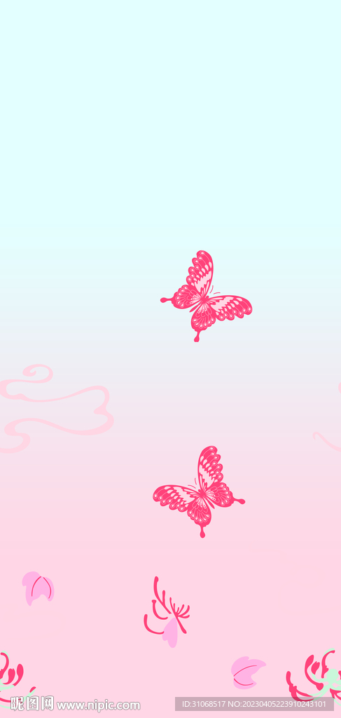 红蓝渐变红色蝴蝶