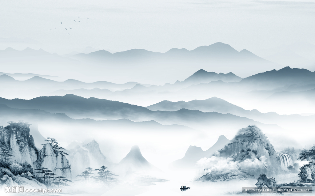 客厅 简奢中式山水 tif分层