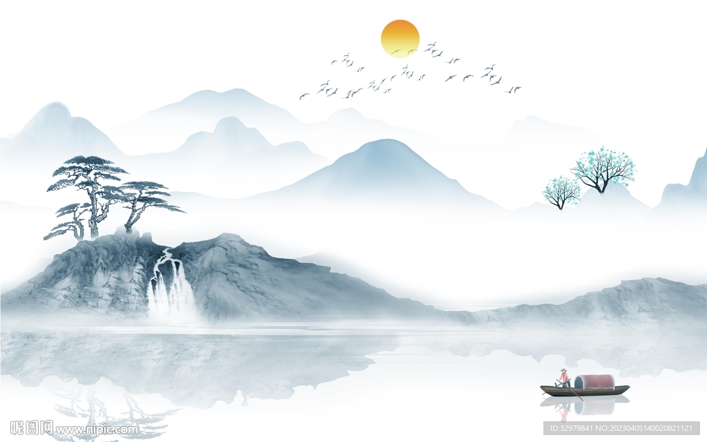 爆款 简奢中式山水 tif分层