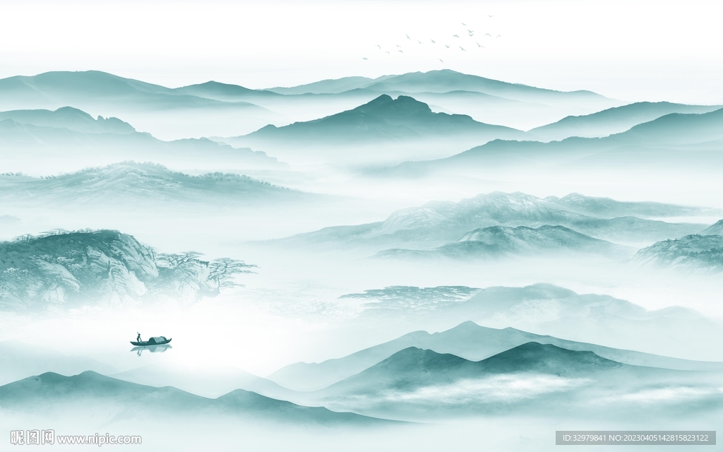 现代 简奢中式山水 tif分层