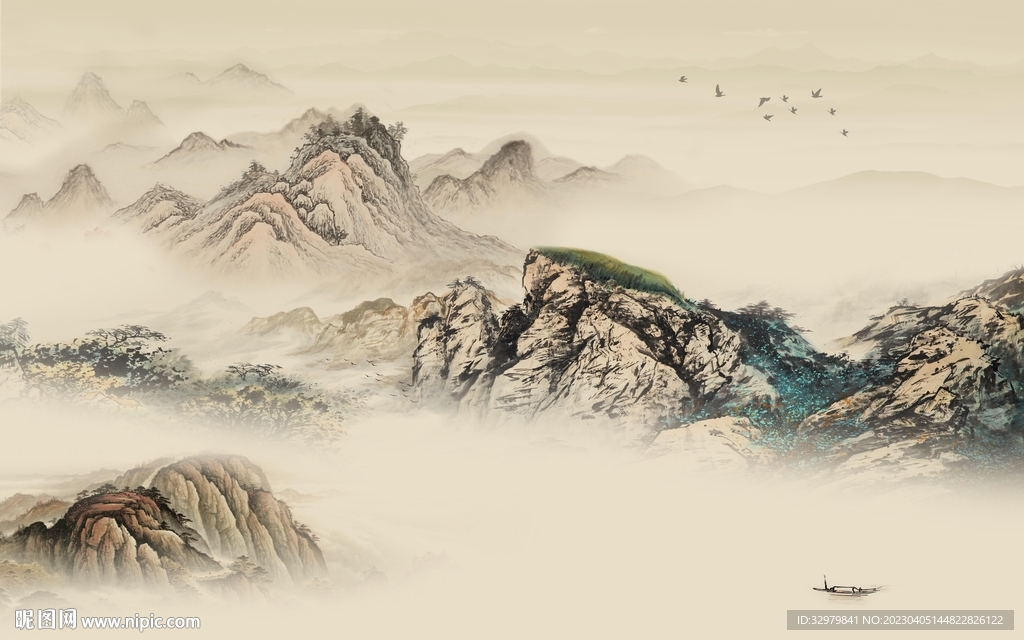 人气 简奢中式山水 tif分层