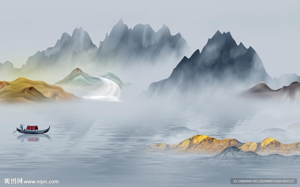 高清 客厅意境山水 Tif分层