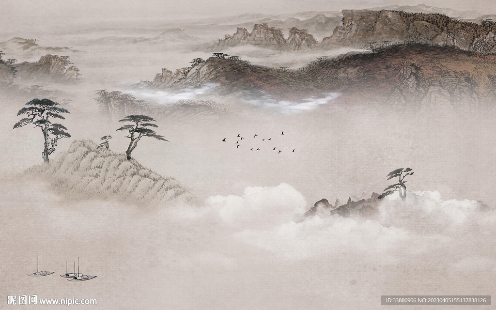 高端 客厅意境山水 Tif分层