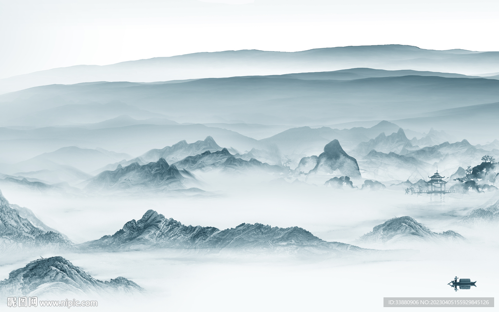 人气 客厅意境山水 Tif分层