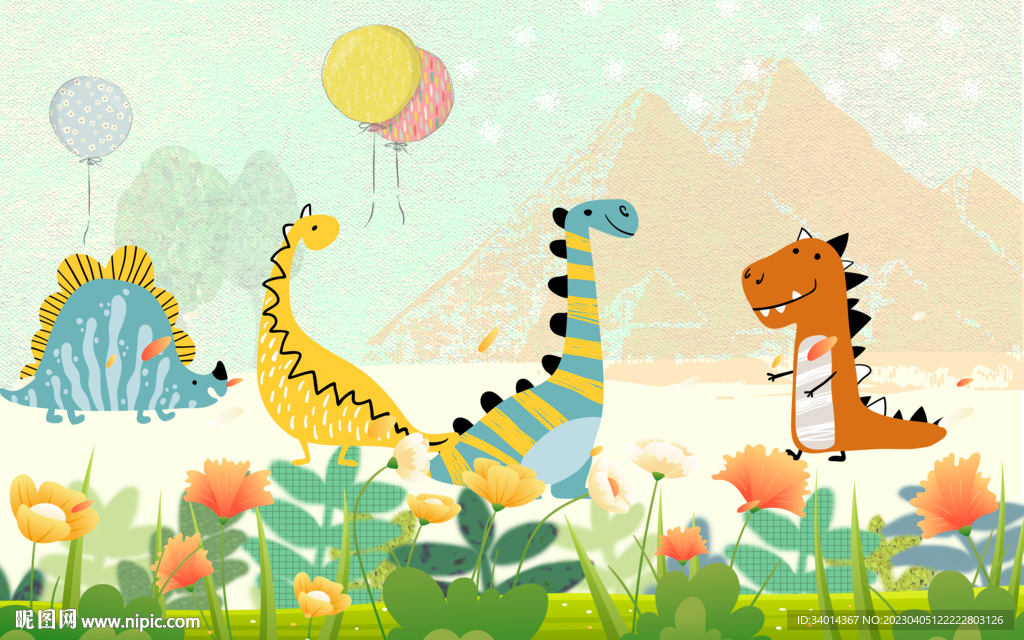 矢量卡通恐龙背景墙