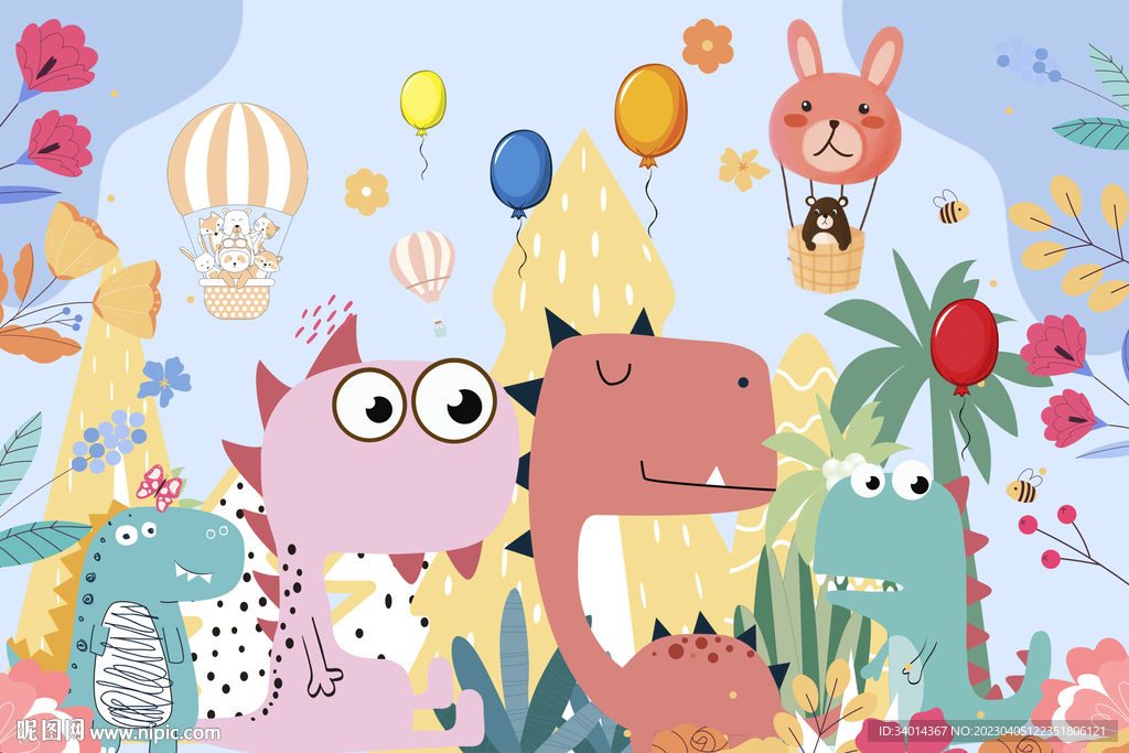 卡通恐龙儿童房背景